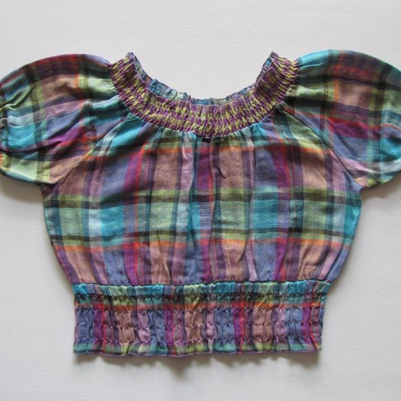 New Voice Woman’s Girl’s Fashion Multicolored Plaid Print Short Sleeves Top L - Picture 7 of 11